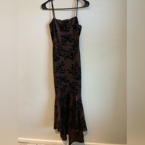 Brown and black wedding guest dress